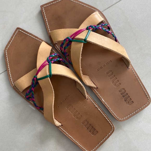 Miu Miu Leather Slides - Picture 1 of 8